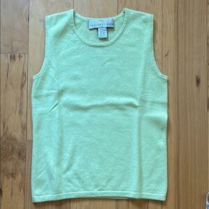 Precious Fibers chartreuse cashmere shell.